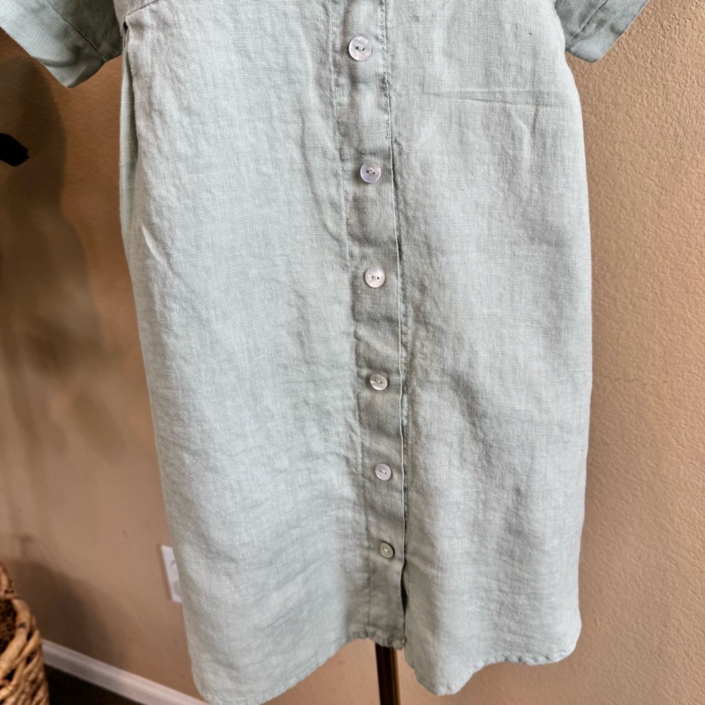 Terzo Millennio Italy 100% Linen Top Womens S Sage Green Short Sleeve Relax Boho - Picture 7 of 13